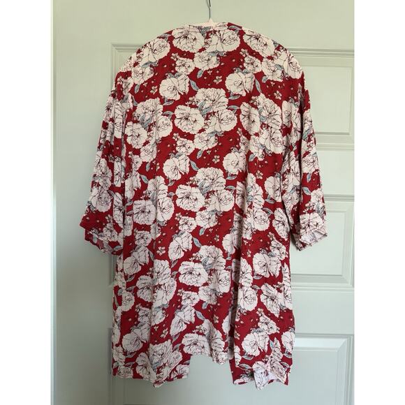 6 for $20 Knox Rose Women's Red Floral Boho 3/4 Sleeve Open Front Kimono M/L - Picture 2 of 5